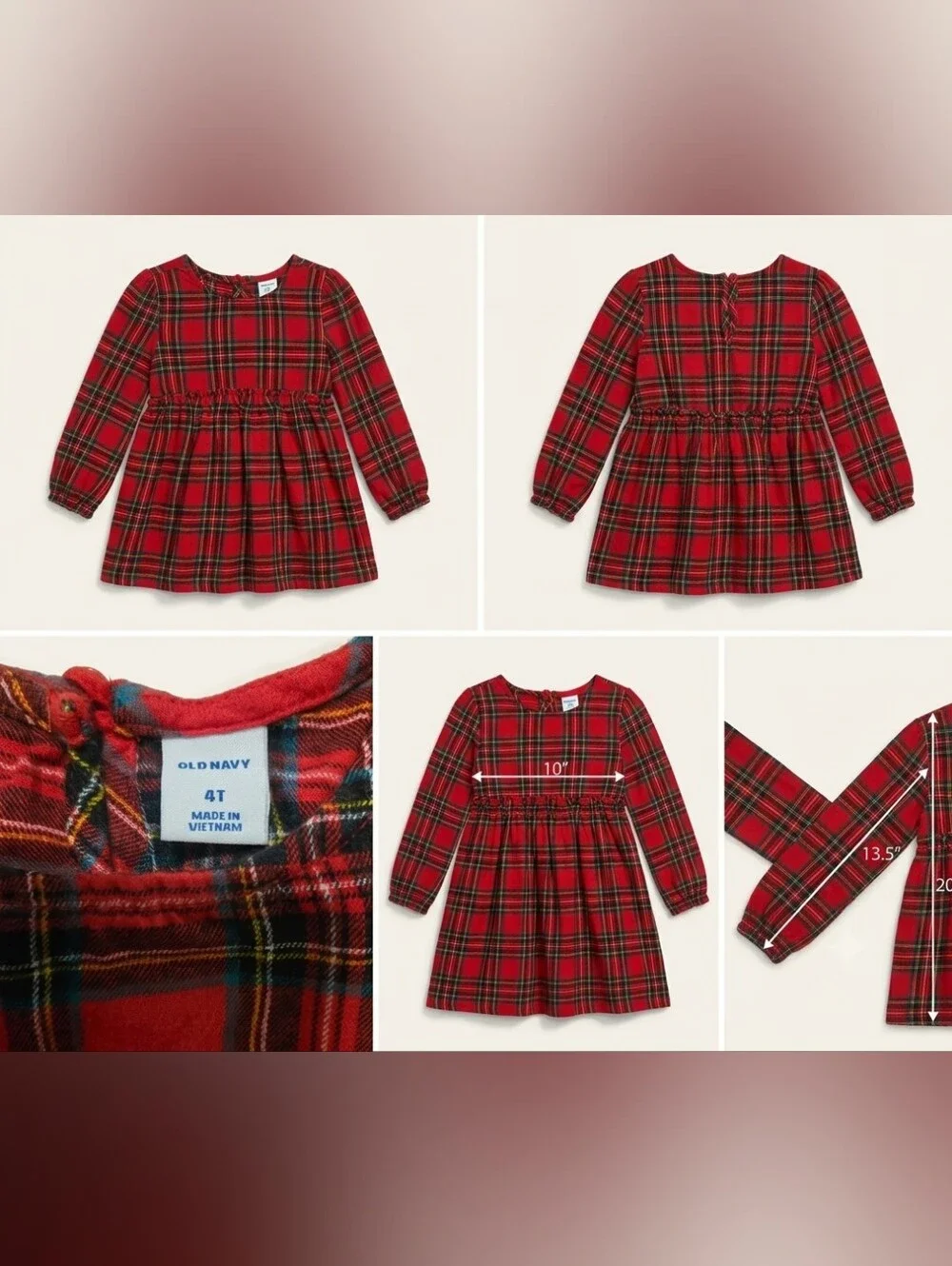 Old Navy Red Plaid Long Sleeve Kids Dress